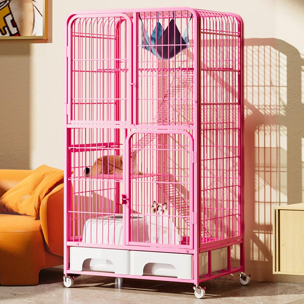 4-Tier Metal Cat Cage with Litter Box and Hammock O92330