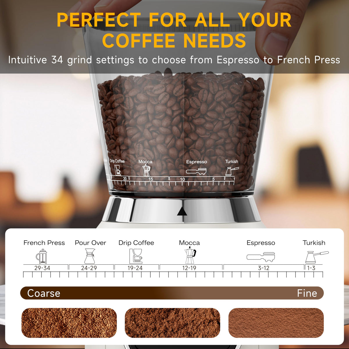 Conical Burr Coffee Grinder, 34 Settings P2804