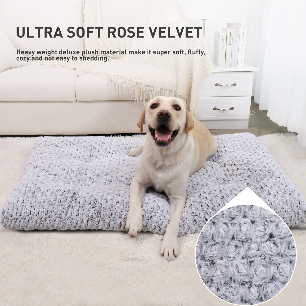 Washable Plush Dog Bed Medium 35"x23" Gray S122958