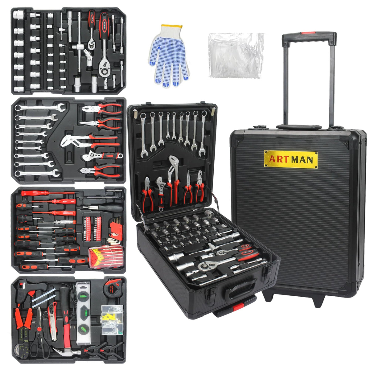 899pcs Rolling Tool Box Set with 4 Drawer Organizer Storage Case G58489