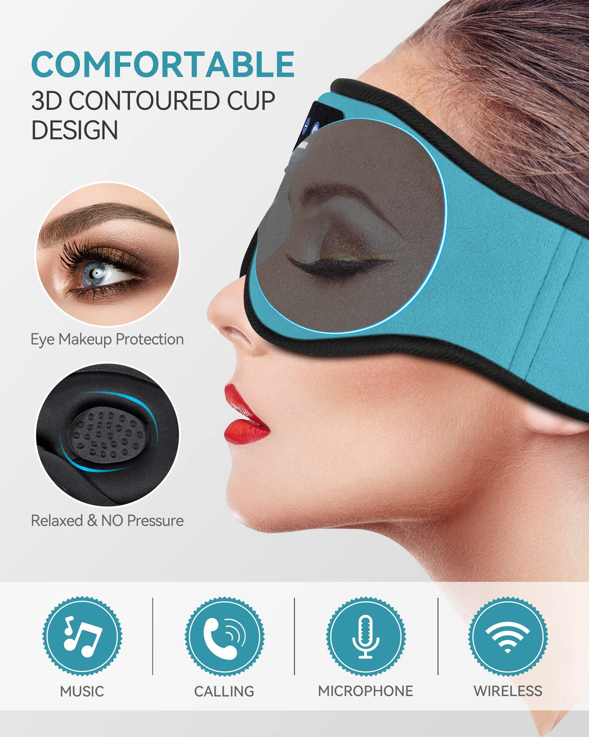 3D Bluetooth Wireless Headband Sleep Mask, Pack of 2 G571879