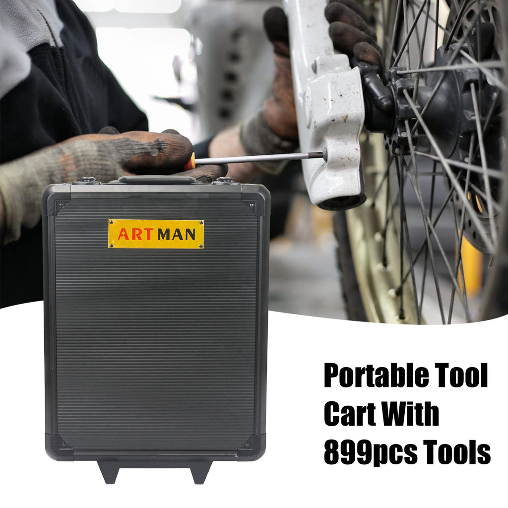 899pcs Rolling Tool Box Set with 4 Drawer Organizer Storage Case G58489