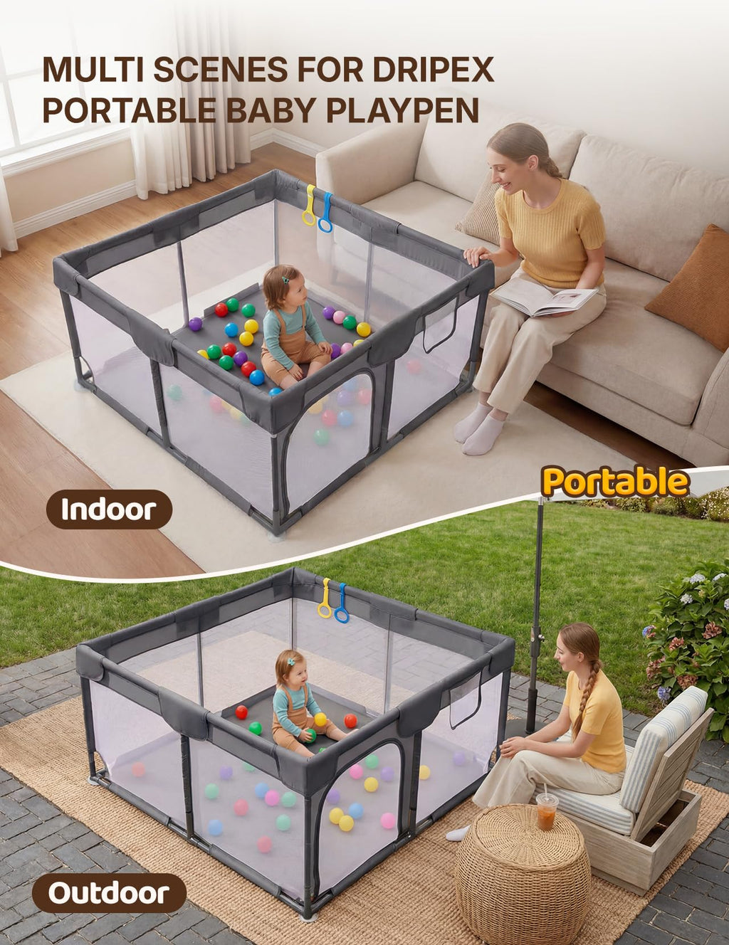 Dark Gray Baby Playpen E500