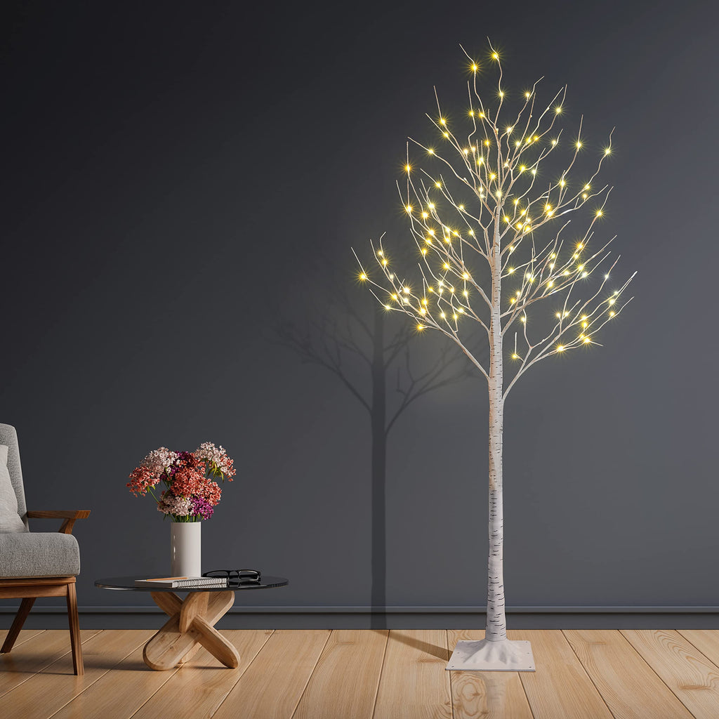 2 Pack 8FT 132 LED Lighted Artificial Birch Tree Warm White X6363