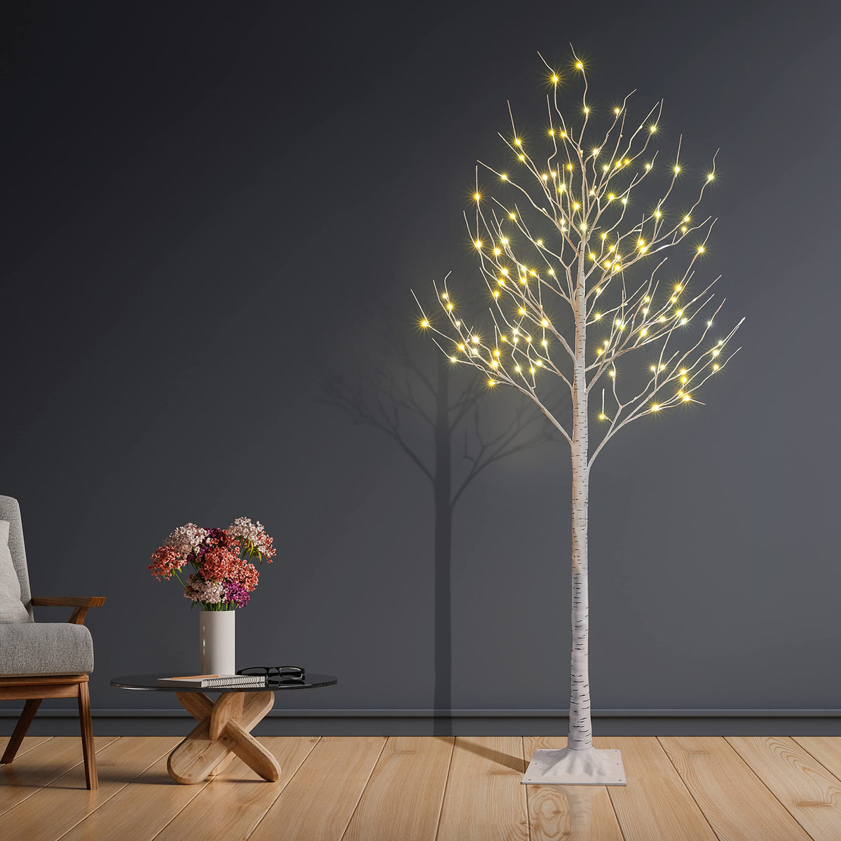 2 Pack 8FT 132 LED Lighted Artificial Birch Tree Warm White X6363