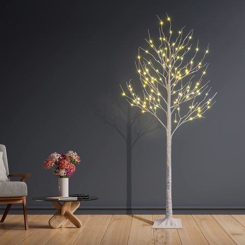 2 Pack 8FT 132 LED Lighted Artificial Birch Tree Warm White X6363