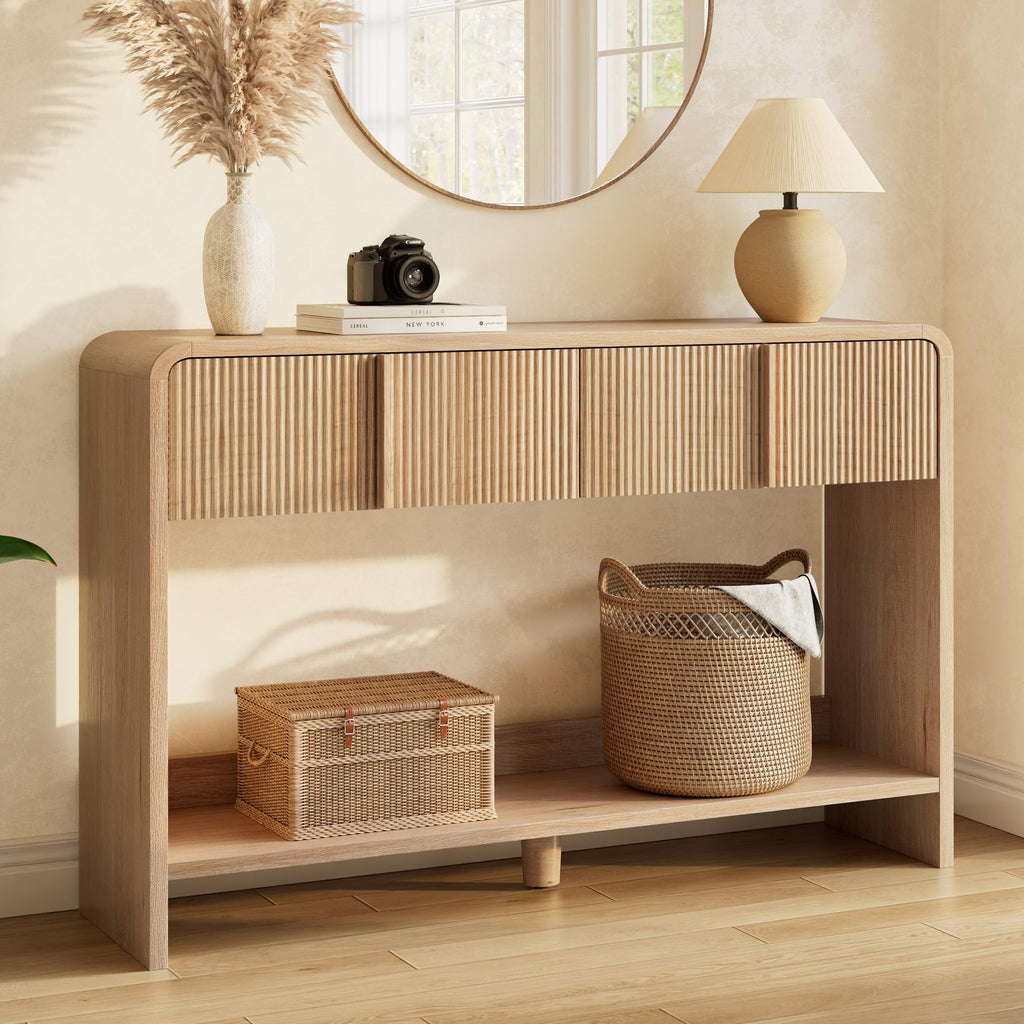 45" Fluted Console Table with 2 Drawers and Open Shelf U951042