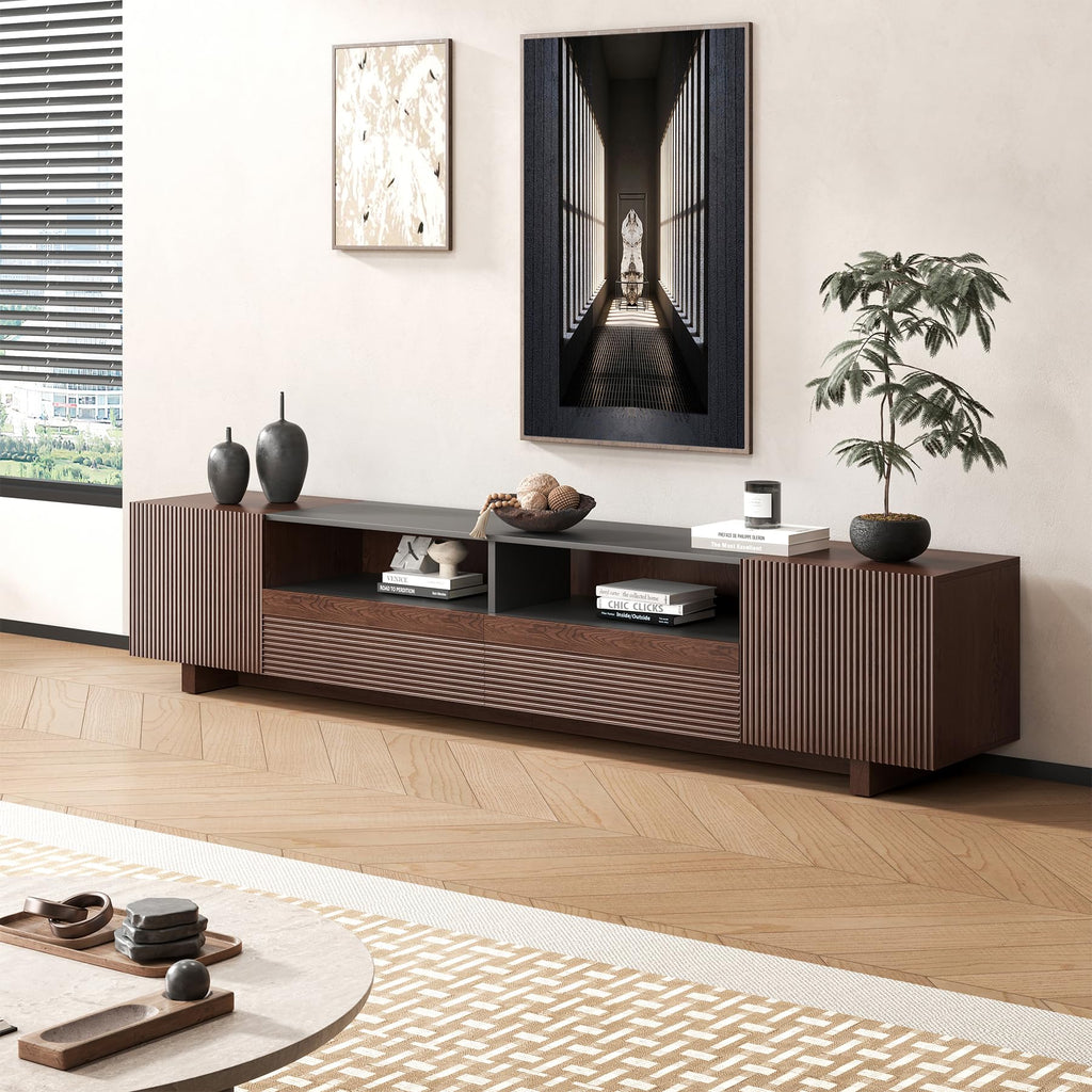 78.8 Inch Dark Brown Walnut TV Stand with Storage X4137