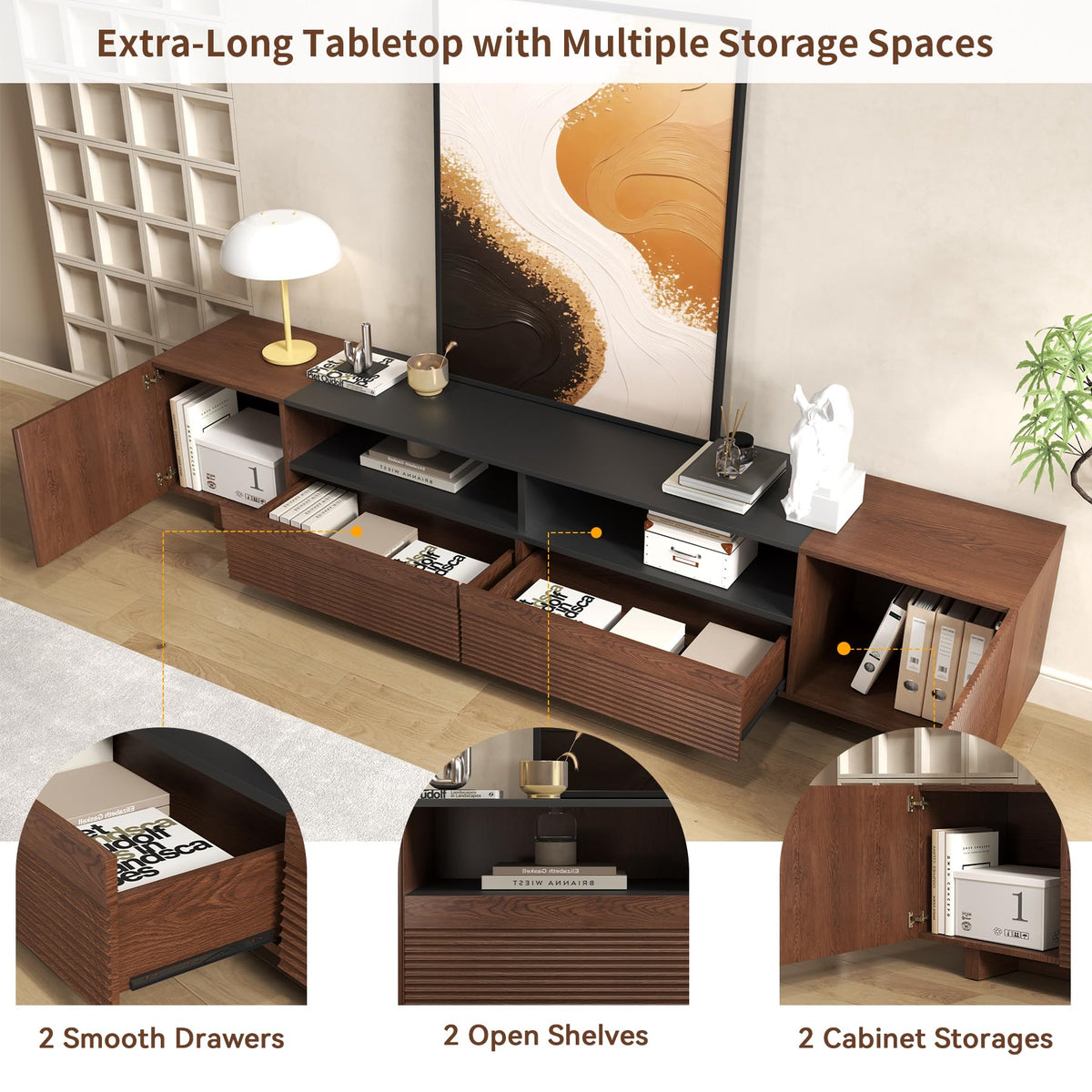78.8 Inch Dark Brown Walnut TV Stand with Storage X4137