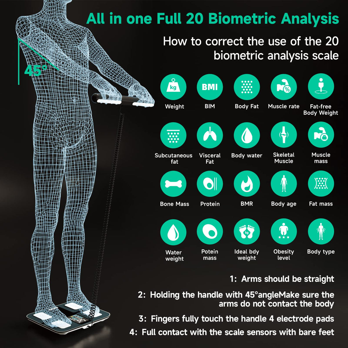Body Fat Scale with Handheld, Bluetooth Body Composition Monitor 400 lbs I806394