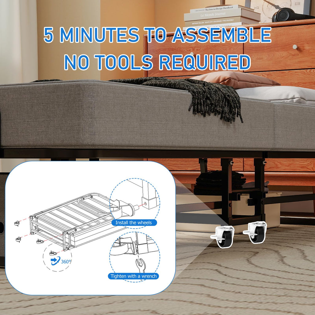 Folding Bed with Mattress, Memory Foam and Metal Frame, 75" x 31" N361