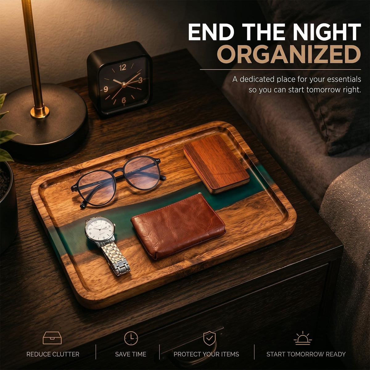 Turquoise Resin Acacia Wood Valet Tray Z3229