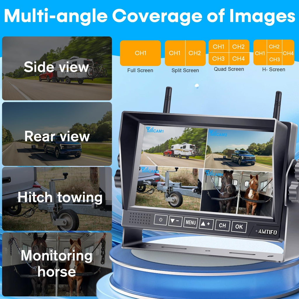 Wireless RV Backup Camera 1080P HD with 7″ DVR Monitor O7370