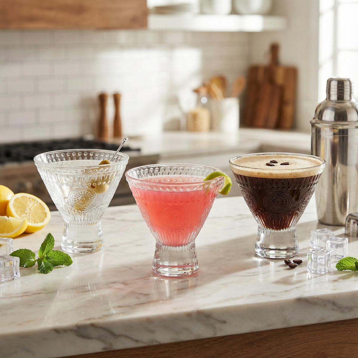 6 Pack 8 oz Stemless Martini Glasses B759