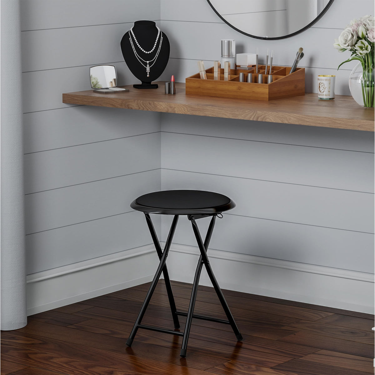 Black 18 Inch Portable Folding Stool O3342