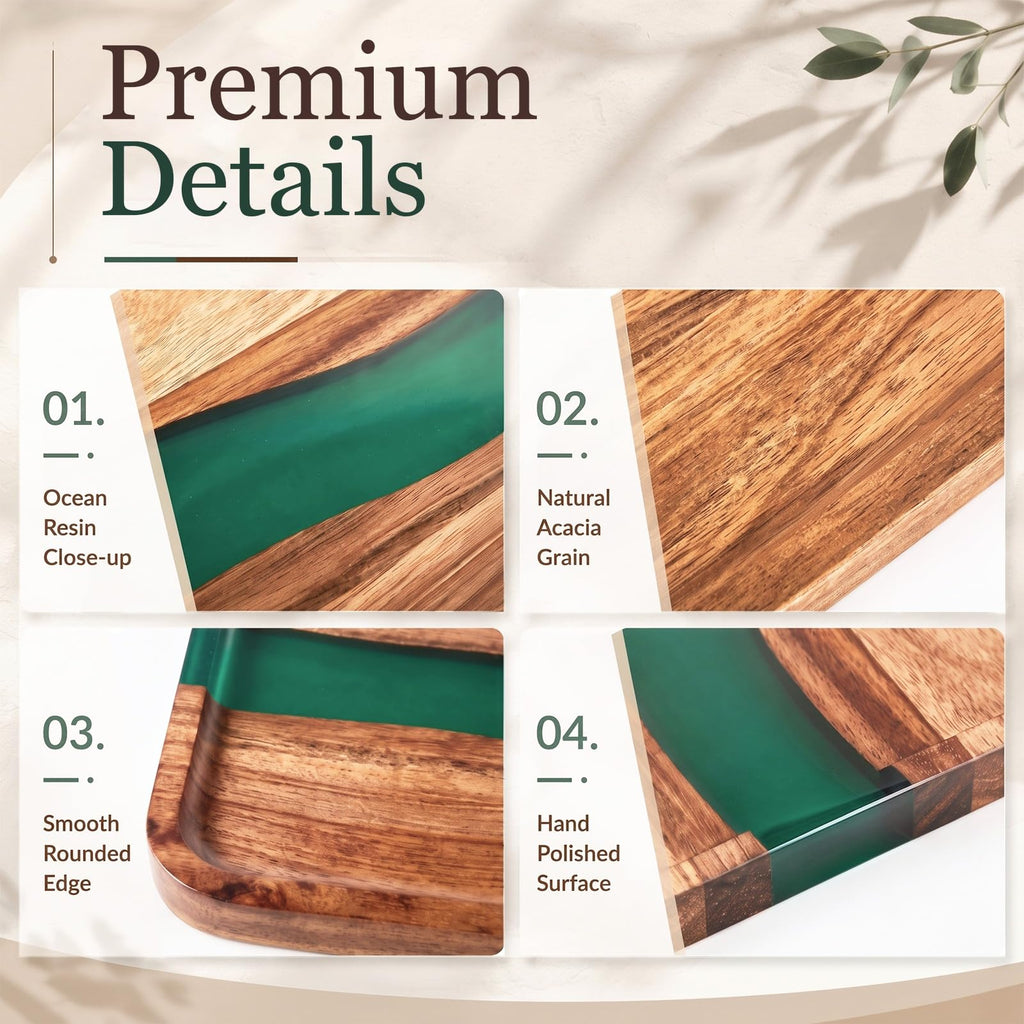 Turquoise Resin Acacia Wood Valet Tray Z3229