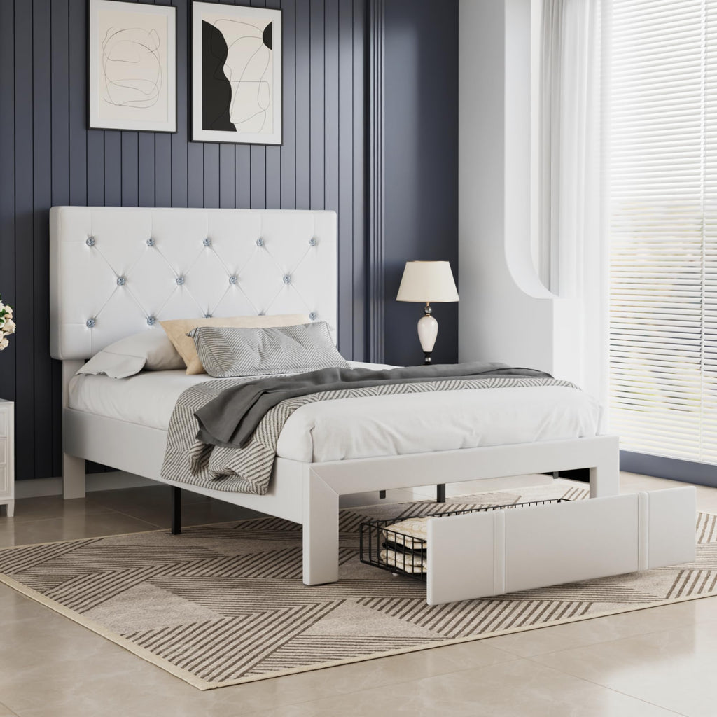 Twin Size Upholstered Bed Frame with Storage Drawers T948434