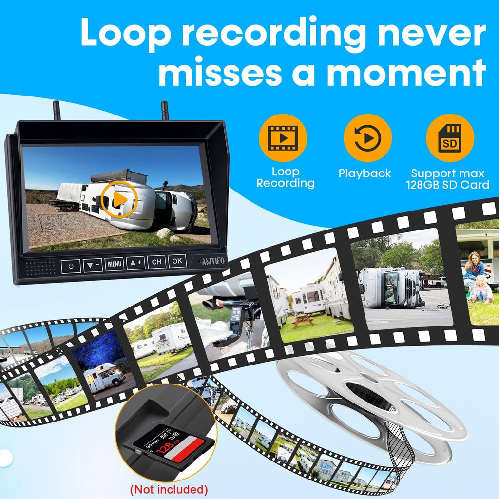 Wireless RV Backup Camera 1080P HD with 7″ DVR Monitor O7370