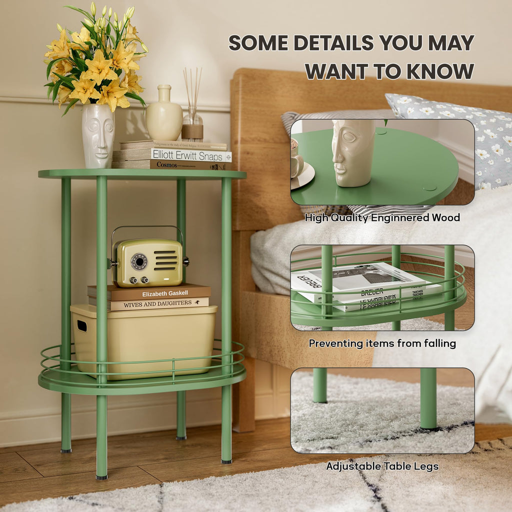Oval Side Table with Storage, 2-Tier Green End Table C165