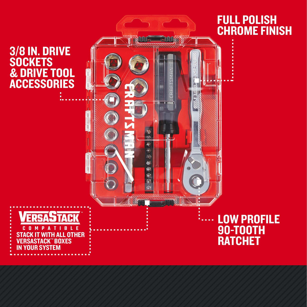 24 Piece 3/8 Inch Drive Metric Mechanics Tool Set J6830