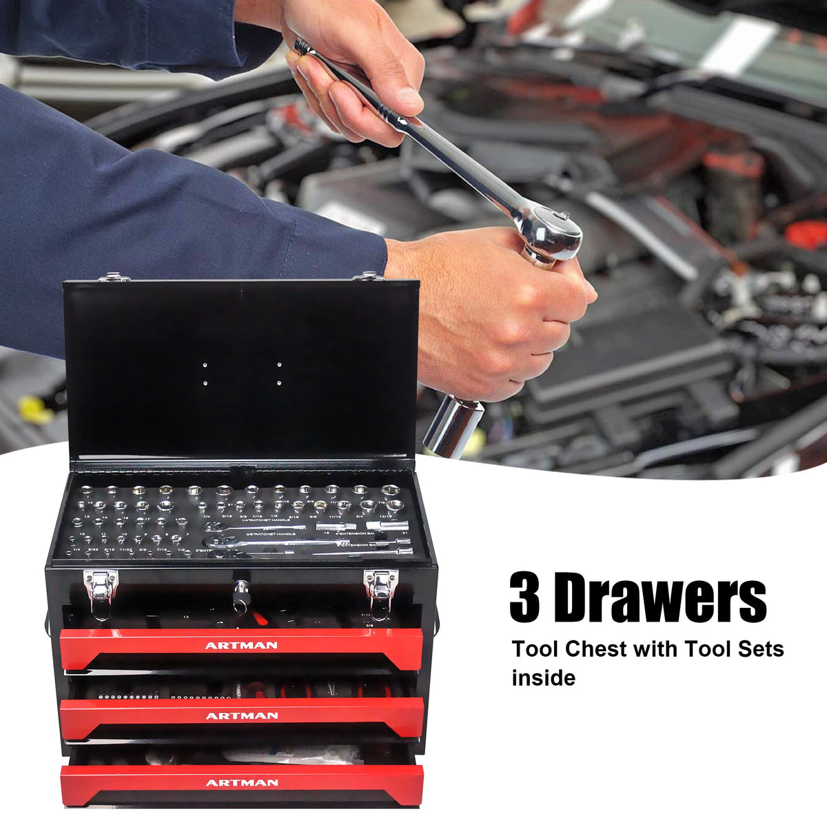 3-Drawer Steel Tool Chest with 439-Piece Mechanics Tool Set P5013