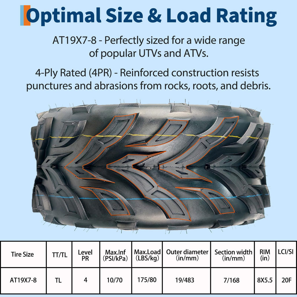 Set of 2 19x7-8 Tubeless ATV Tires V216