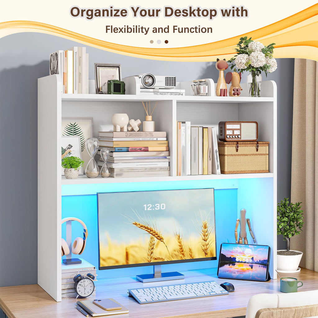 White 3-Tier Desk Hutch with LED Light L984135
