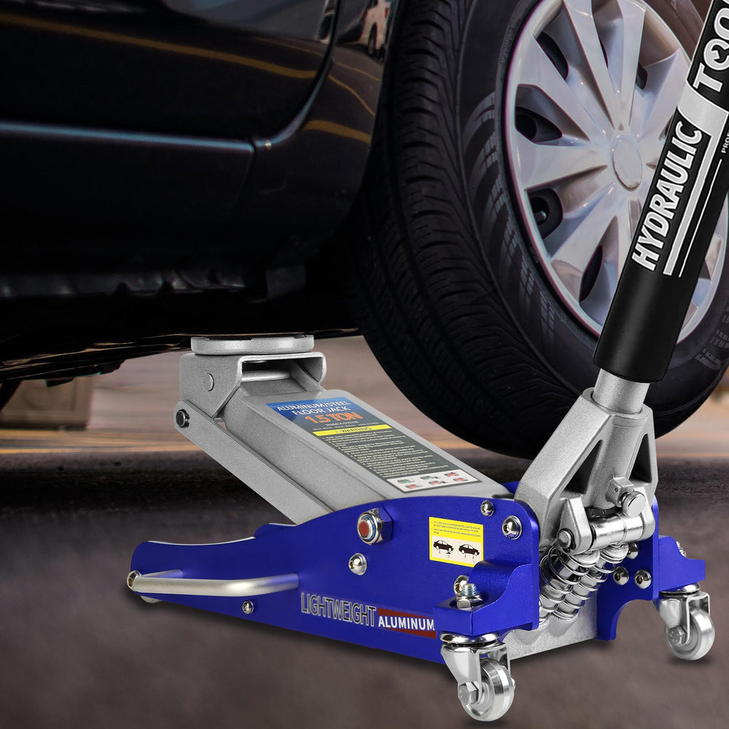 Heavy Duty Hydraulic Low Profile Aluminum Steel Floor Jack 1.5 Ton Blue L15395