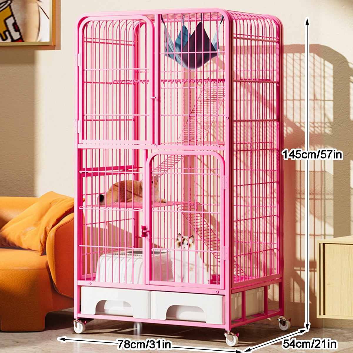 4-Tier Metal Cat Cage with Litter Box and Hammock O92330