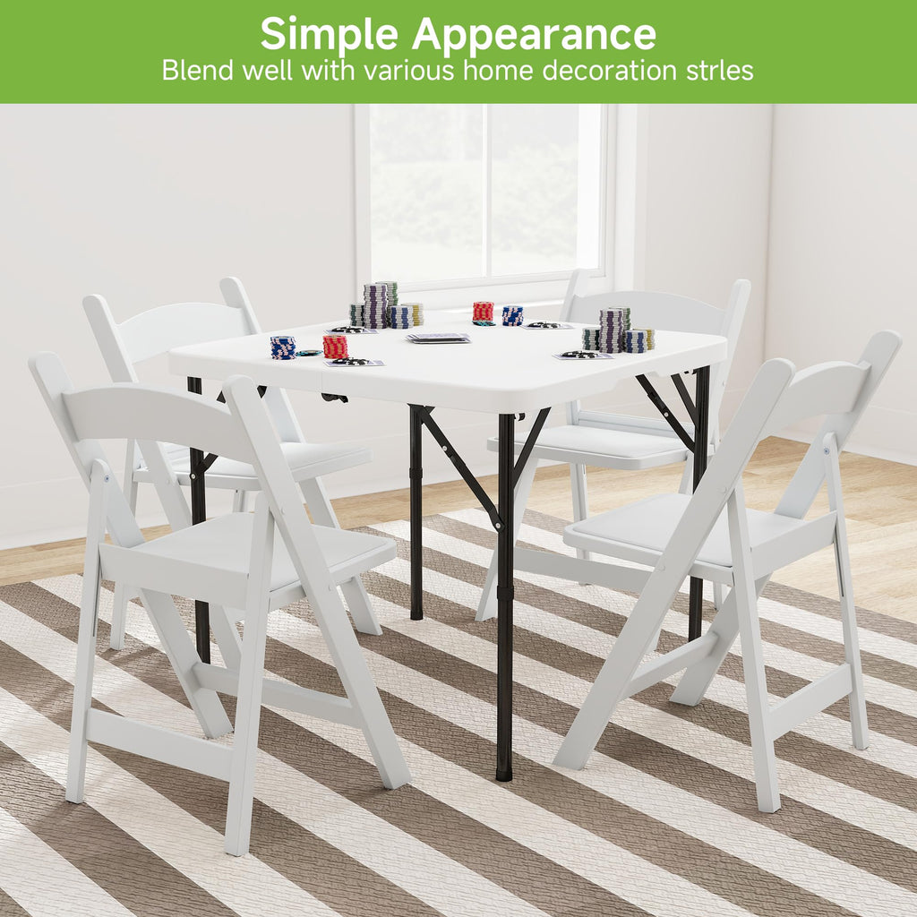 34" Square Folding Table with Handle and Removable Legs, White M340