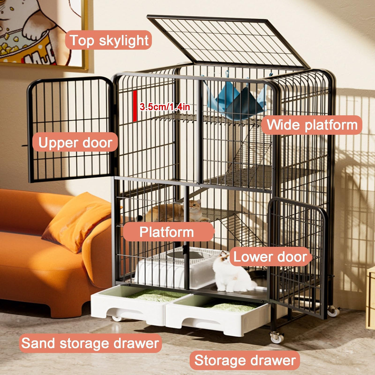 4-Tier Metal Cat Cage with Litter Box and Hammock O92330