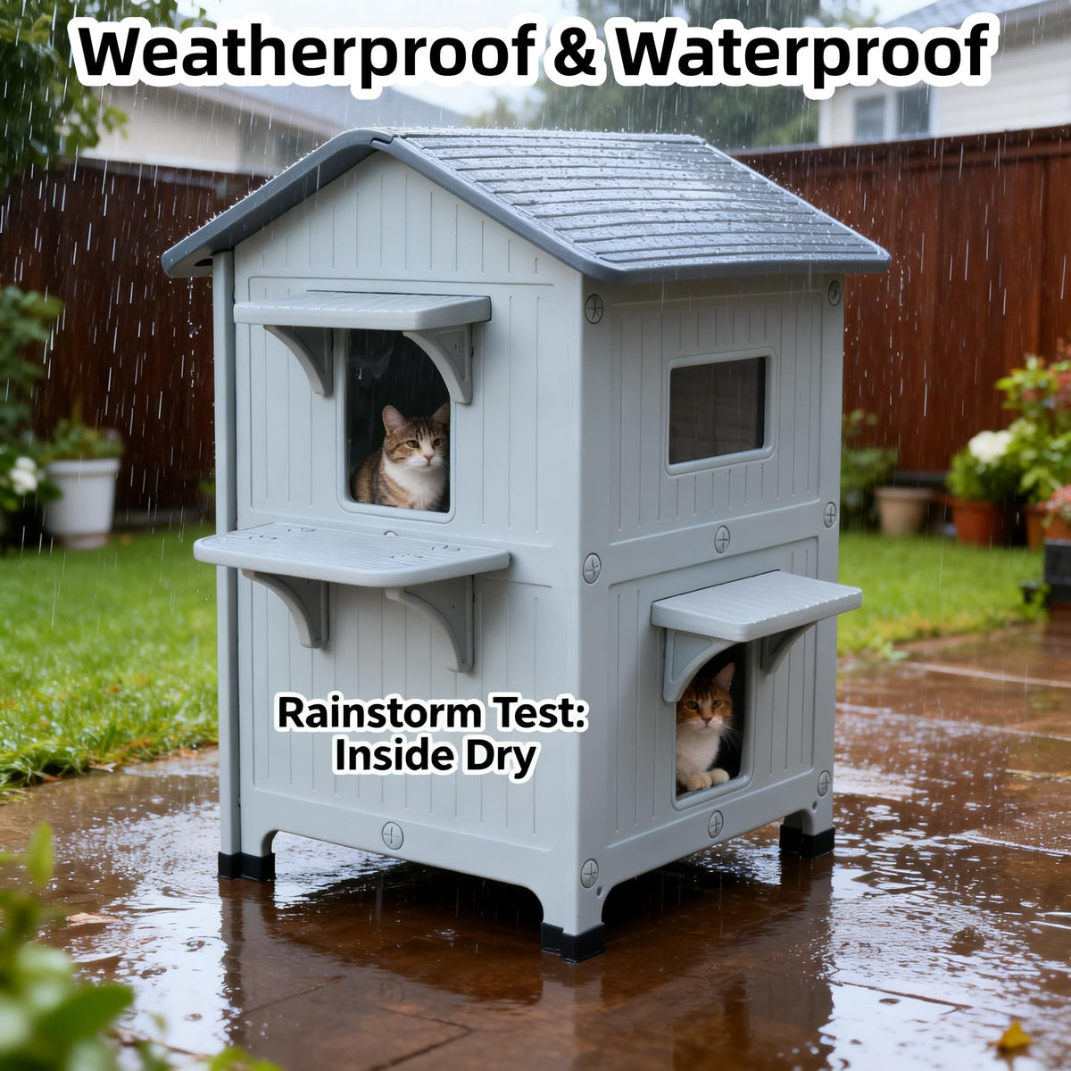 Weatherproof 2 Story Cat House with Mat Q8661