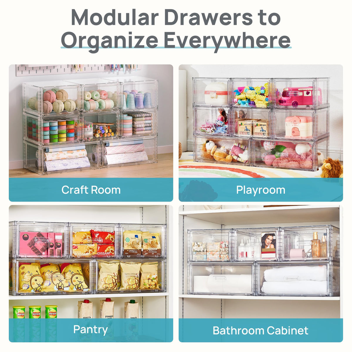 Clear Stackable Storage Drawers 4 Pack 15QT O467