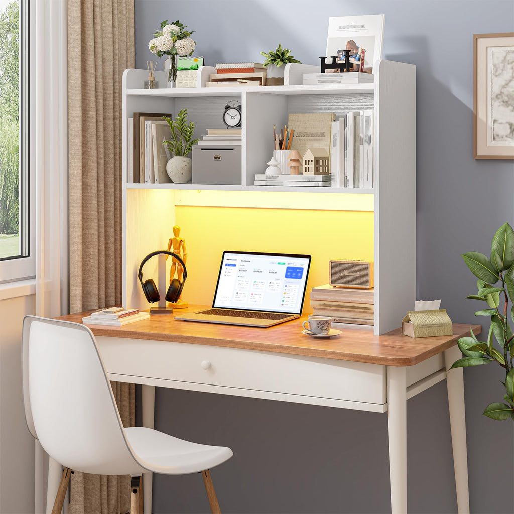 White 3-Tier Desk Hutch with LED Light L984135