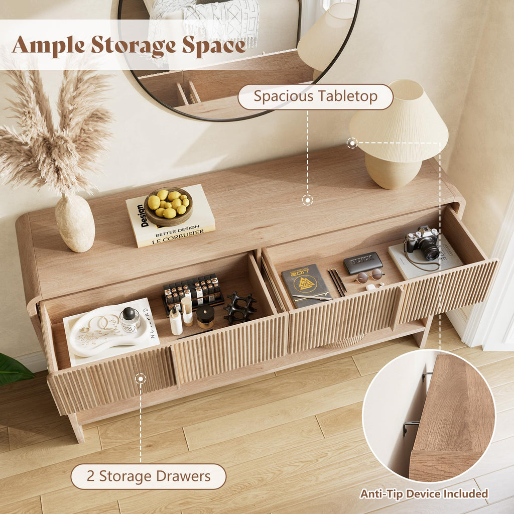 45" Fluted Console Table with 2 Drawers and Open Shelf U951042