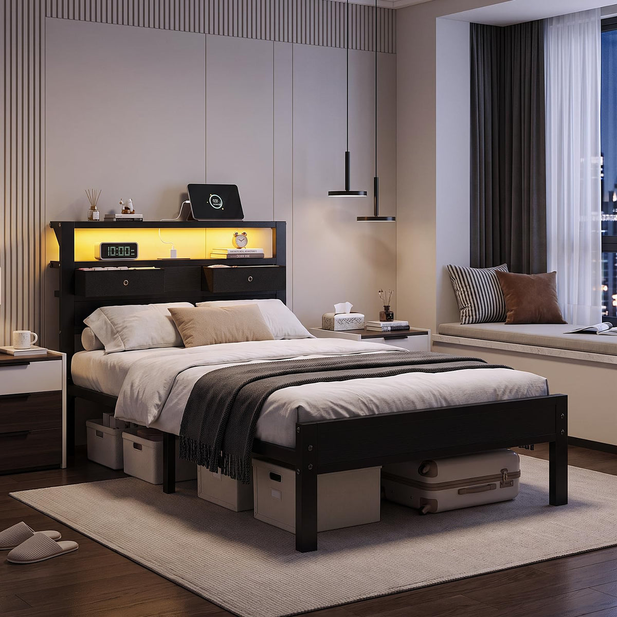 Twin Size Bed Frame with Storage Headboard and 2 Drawers I257410