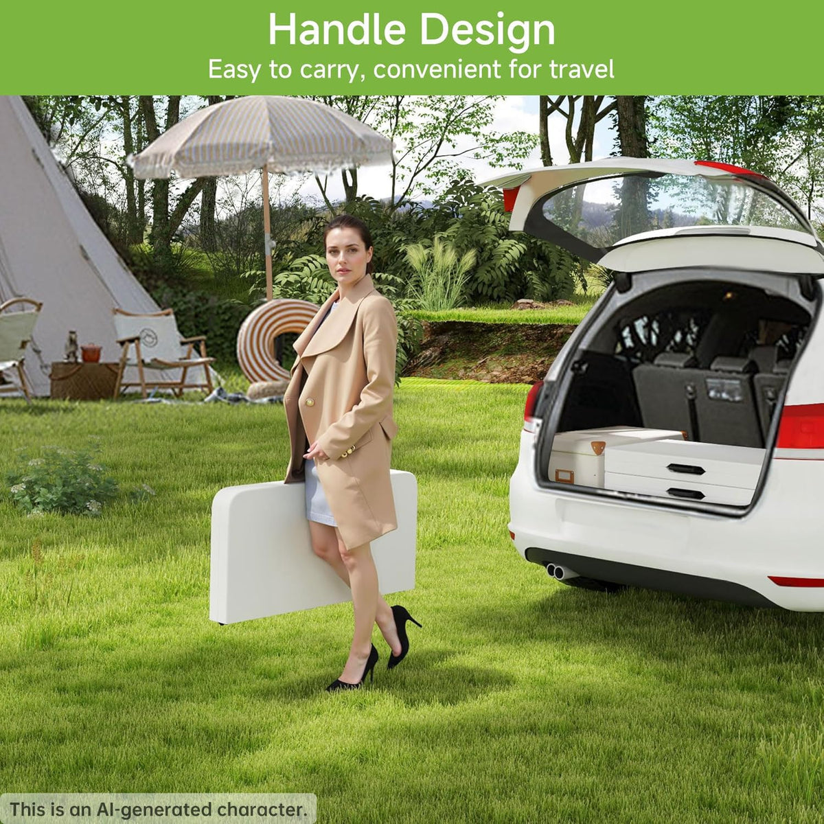 34" Square Folding Table with Handle and Removable Legs, White M340