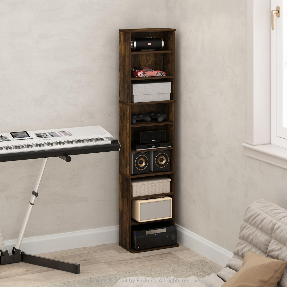 9 Shelf Amber Pine Media Shelf Y16713