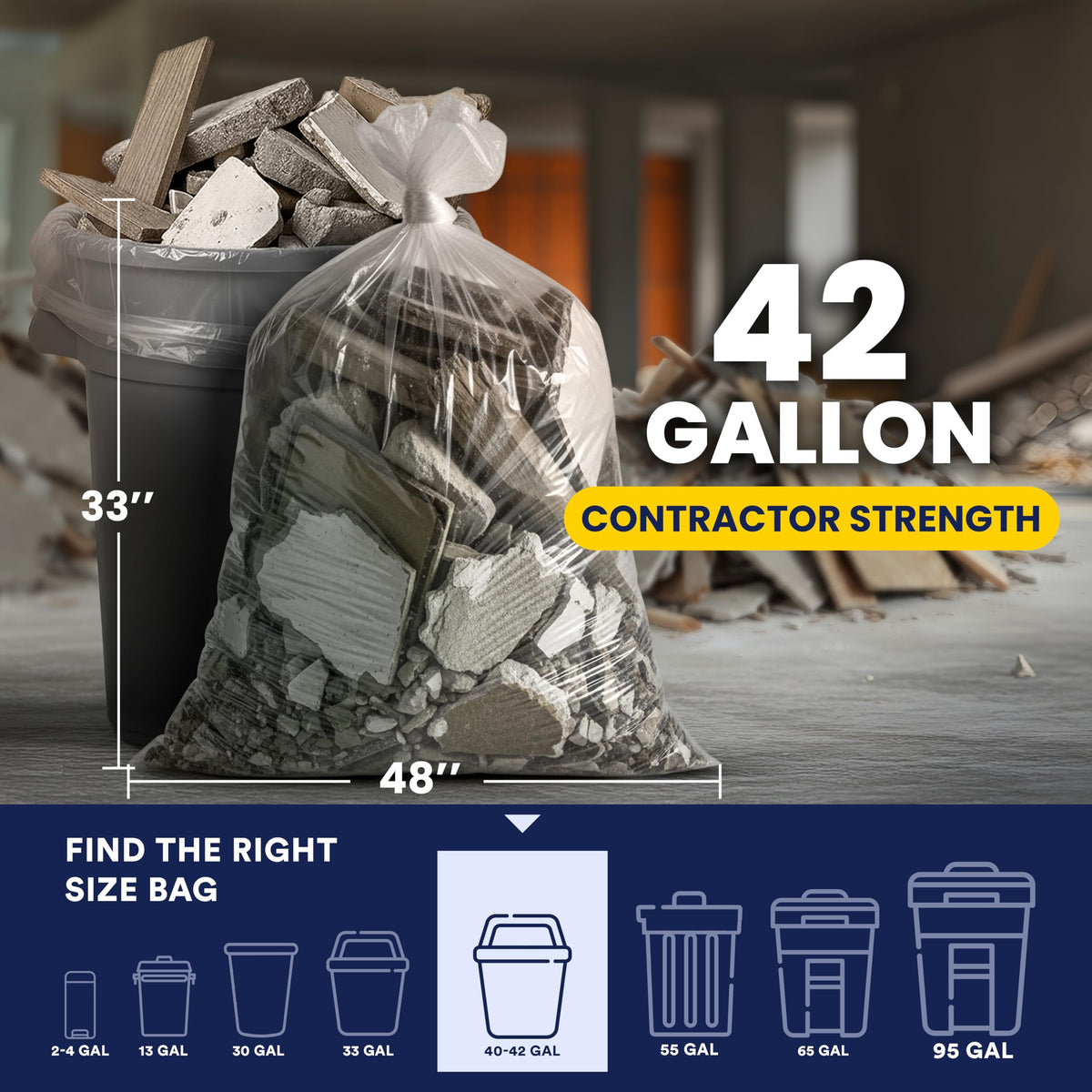 42 Gallon Clear Heavy Duty Trash Bags 4.0 Mil 50 Case W414