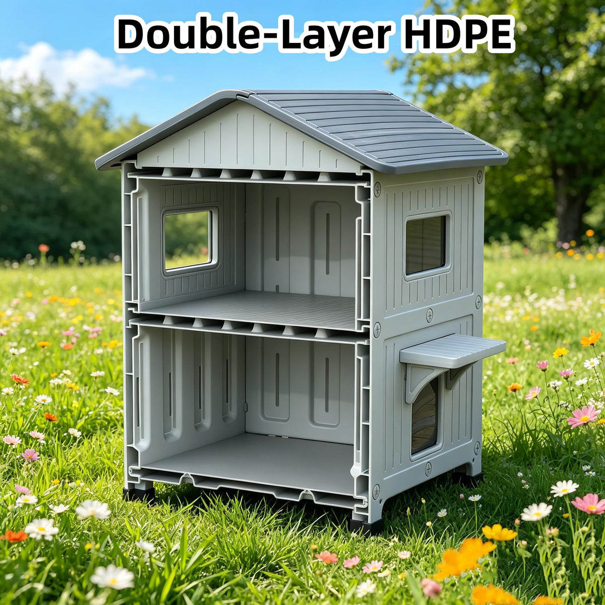 Weatherproof 2 Story Cat House with Mat Q8661