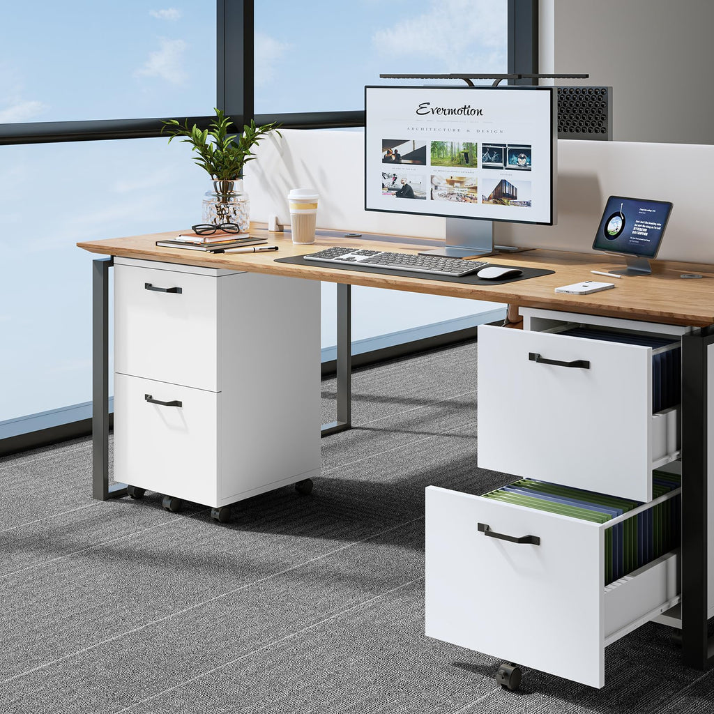 White 2 Drawer Rolling Wood File Cabinet Y983784