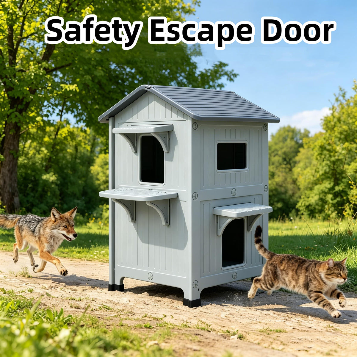 Weatherproof 2 Story Cat House with Mat Q8661