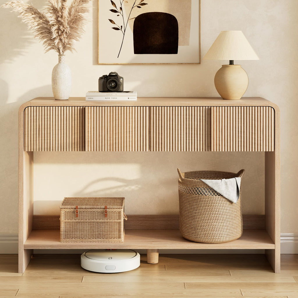 45" Fluted Console Table with 2 Drawers and Open Shelf U951042