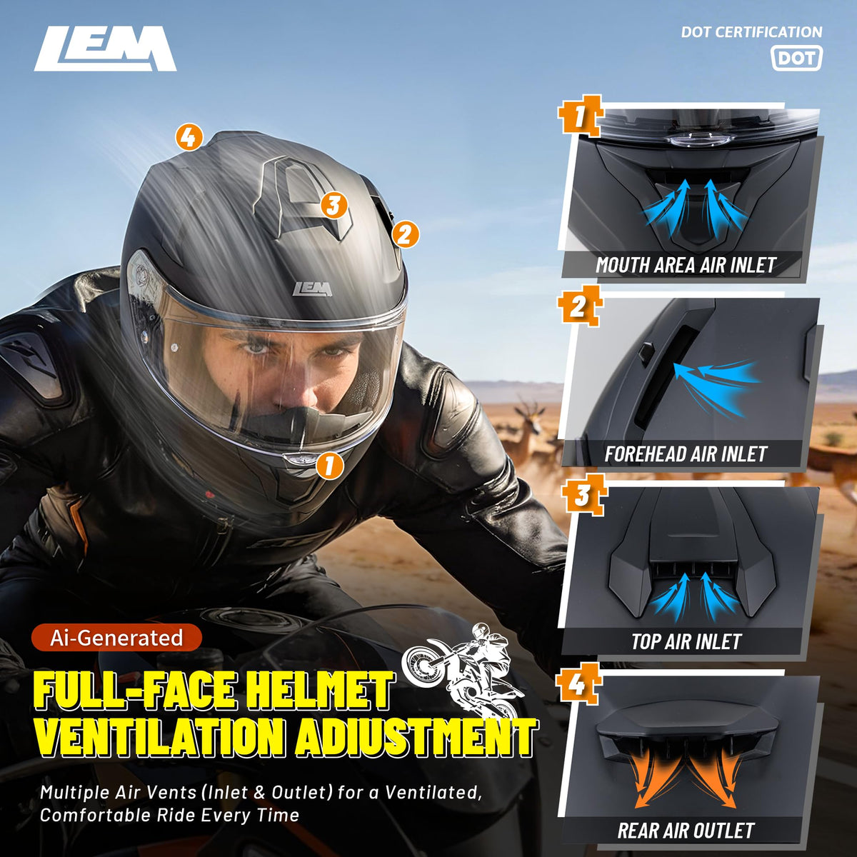 Full Face Motorcycle Helmet DOT Certified Matte Black Medium L2628
