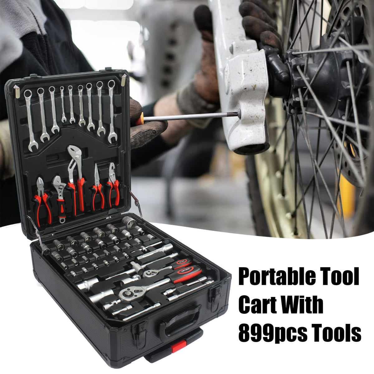 899pcs Rolling Tool Box Set with 4 Drawer Organizer Storage Case G58489
