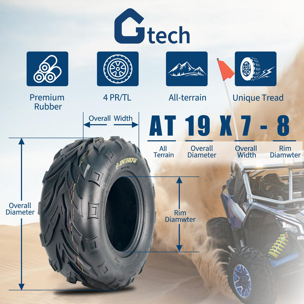 Set of 2 19x7-8 Tubeless ATV Tires V216