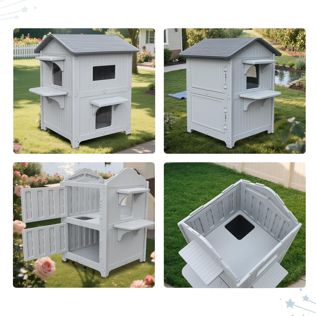 Weatherproof 2 Story Cat House with Mat Q8661