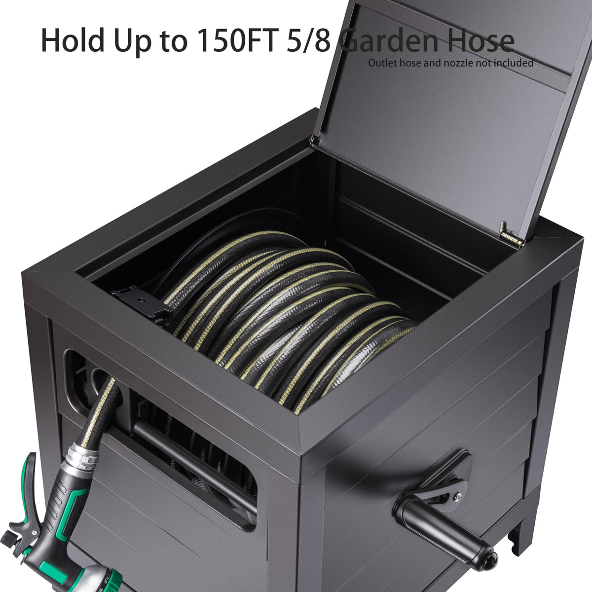 Metal Garden Hose Reel Deck Box, 150ft Capacity Q663757