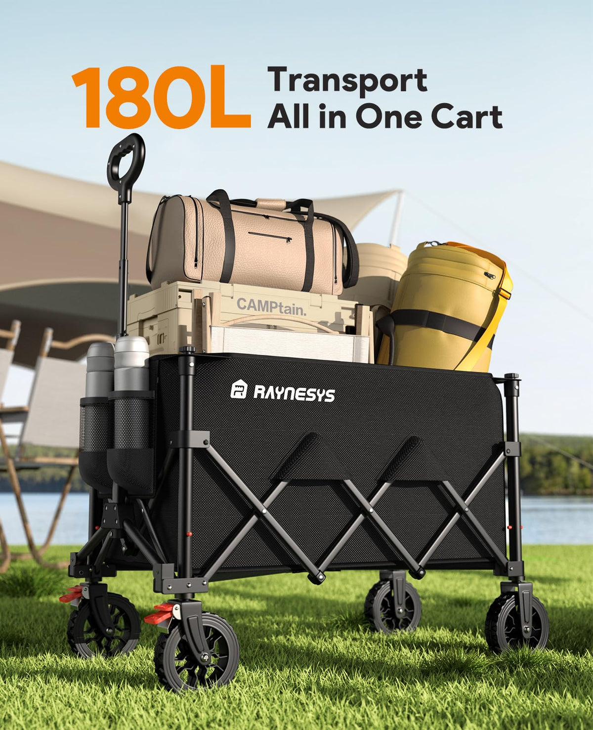 180L Foldable Wagon Cart with Wheels and Brakes C486455