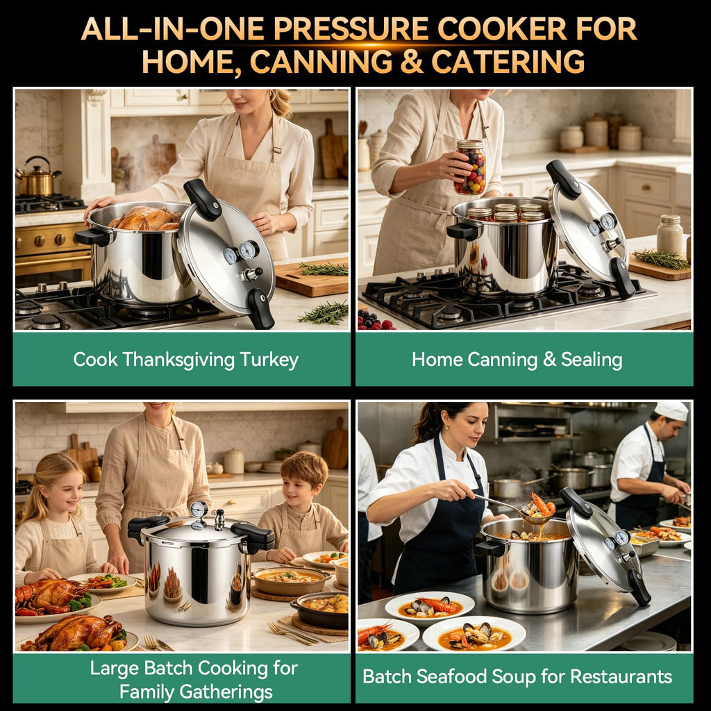 23-24QT Aluminum Pressure Cooker with Pressure Gauge R44070